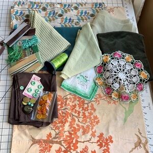 Vintage-Inspired Textile & Notion Bundle – Earthy Greens & Autumn Hues